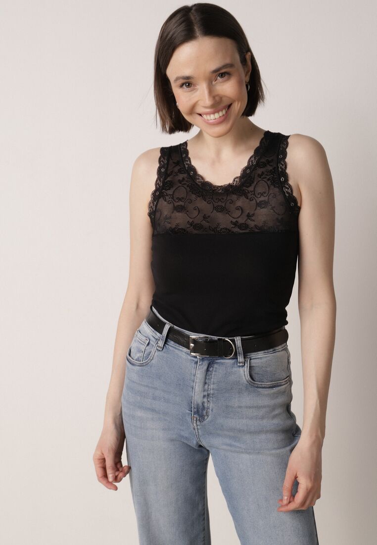 Czarny Bawełniany Top z Koronkową Górą Beralia 1
