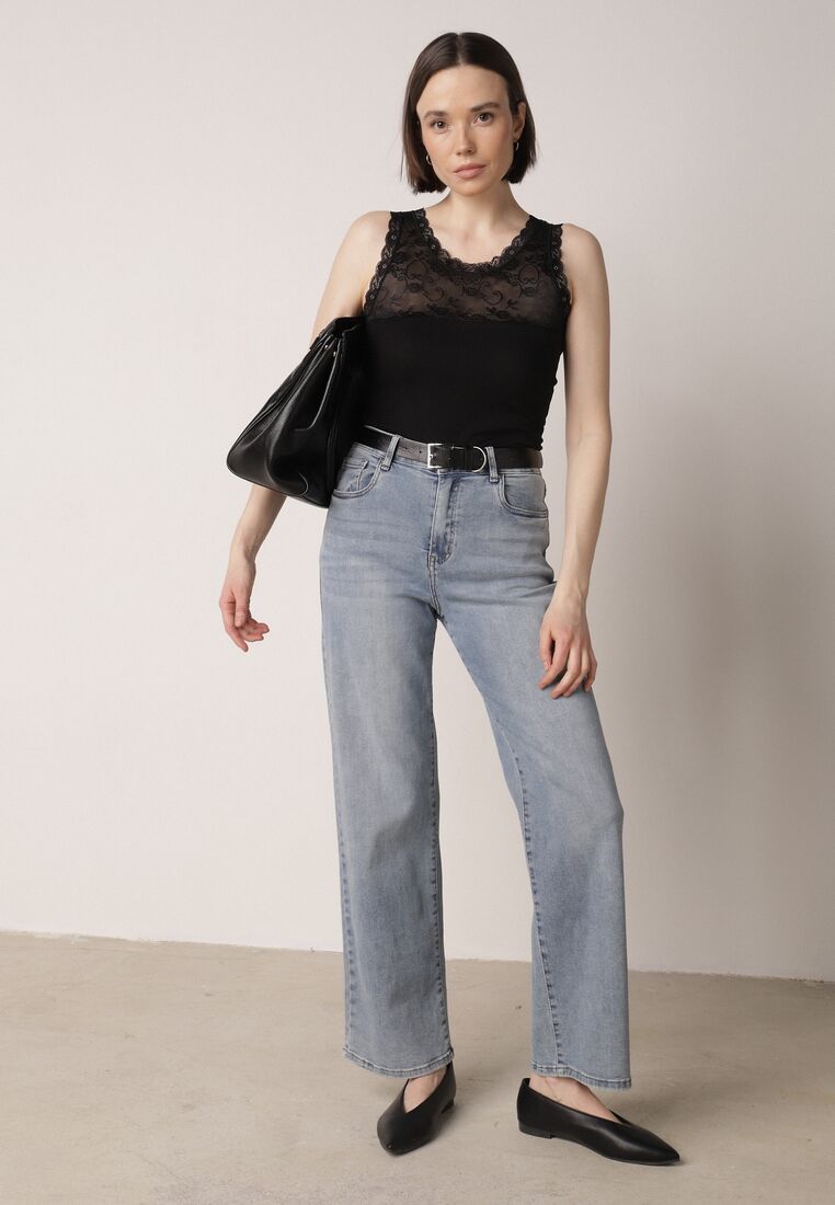 Czarny Bawełniany Top z Koronkową Górą Beralia 4