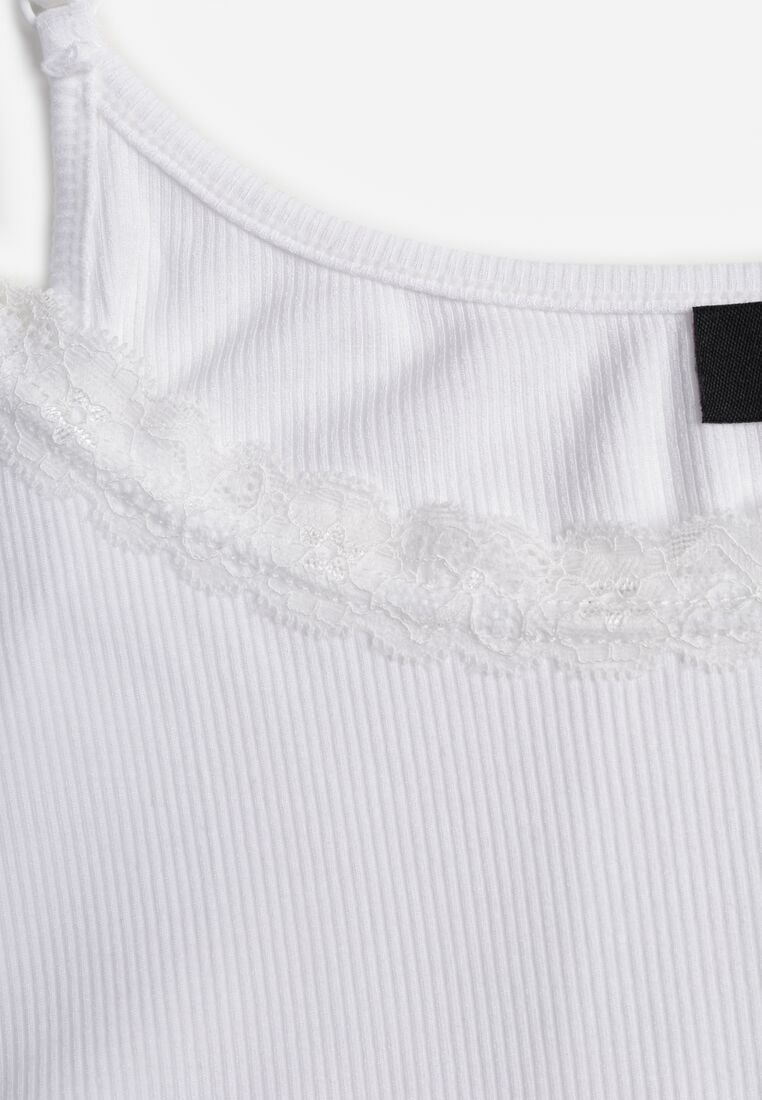 Biały Bawełniany Top Bieliźniany z Koronką na Regulowanych Ramiączkach Beralisa 8
