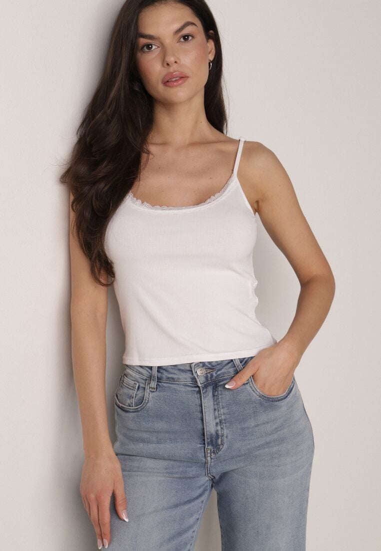 Biały Bawełniany Top Bieliźniany z Koronką na Regulowanych Ramiączkach Beralisa 4