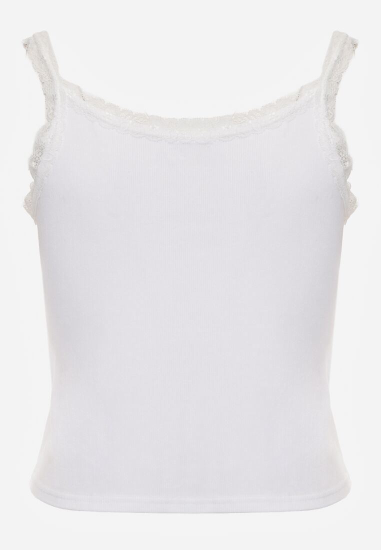 Biały Top z Bawełny Ozdobiony Guzikami i Koronką przy Dekolcie Beralie 7