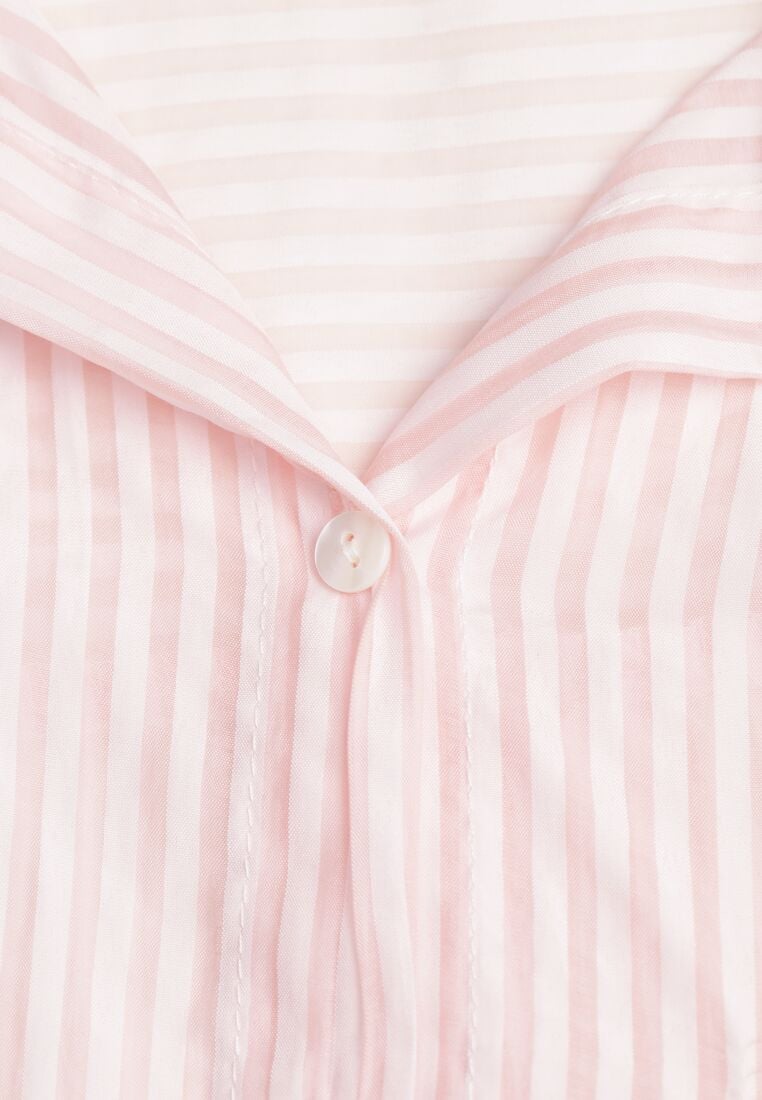 Różowa Koszula o Kroju Oversize z Tencelu w Paski Ozdobiona Haftem Tidine 8