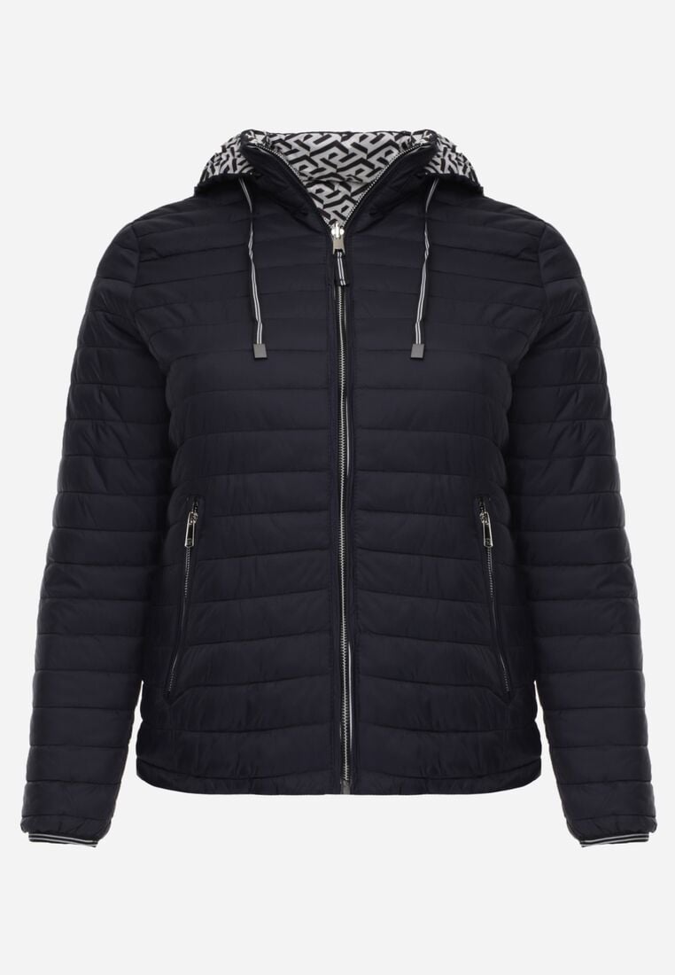 Granatowa Dwustronna Kurtka Pikowana z Kapturem Zidila 1