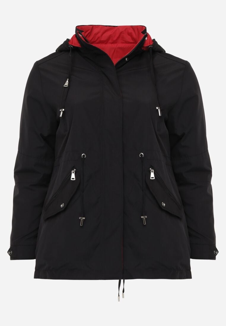 Czarno-Czerwona Przejściowa Kurtka Dwustronna Parka z Pikowaniem i Kapturem Tidare 1
