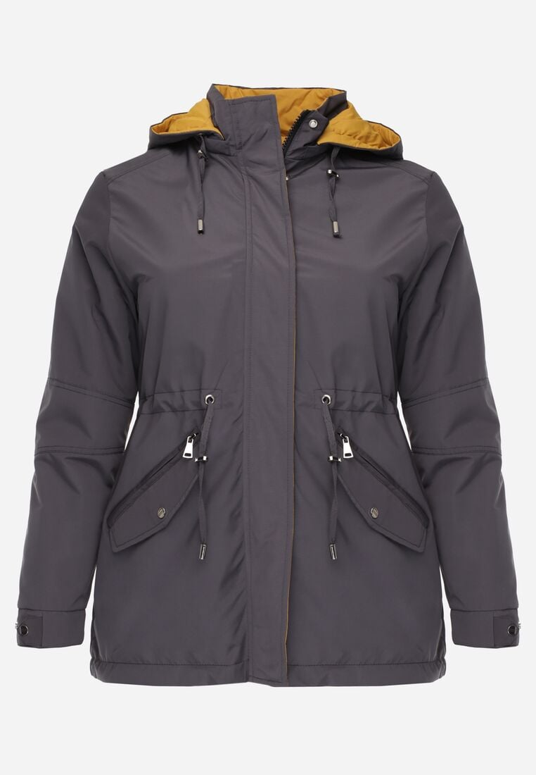 Szaro-Żółta Przejściowa Kurtka Dwustronna Parka z Pikowaniem i Kapturem Tidare 1