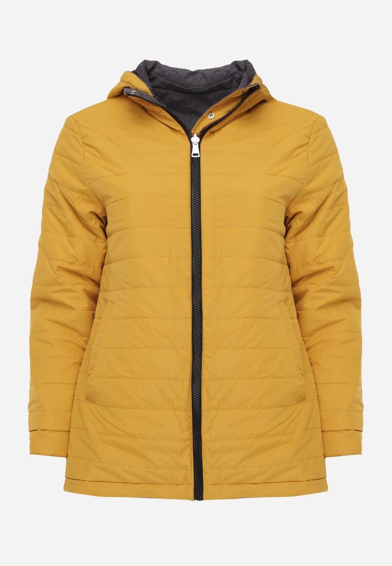 Szaro-Żółta Przejściowa Kurtka Dwustronna Parka z Pikowaniem i Kapturem Tidare 2