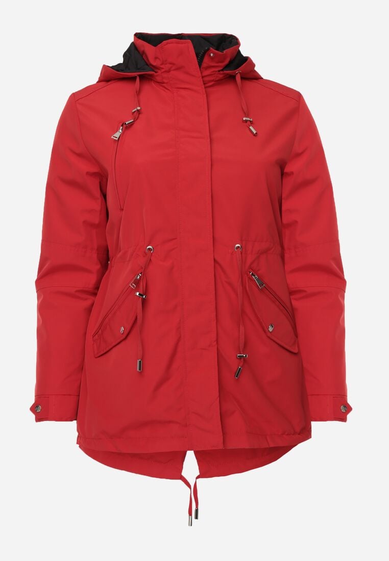 Czerwono-Czarna Przejściowa Kurtka Dwustronna Parka z Pikowaniem i Kapturem Tidare 1