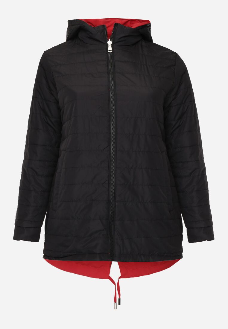 Czerwono-Czarna Przejściowa Kurtka Dwustronna Parka z Pikowaniem i Kapturem Tidare 2