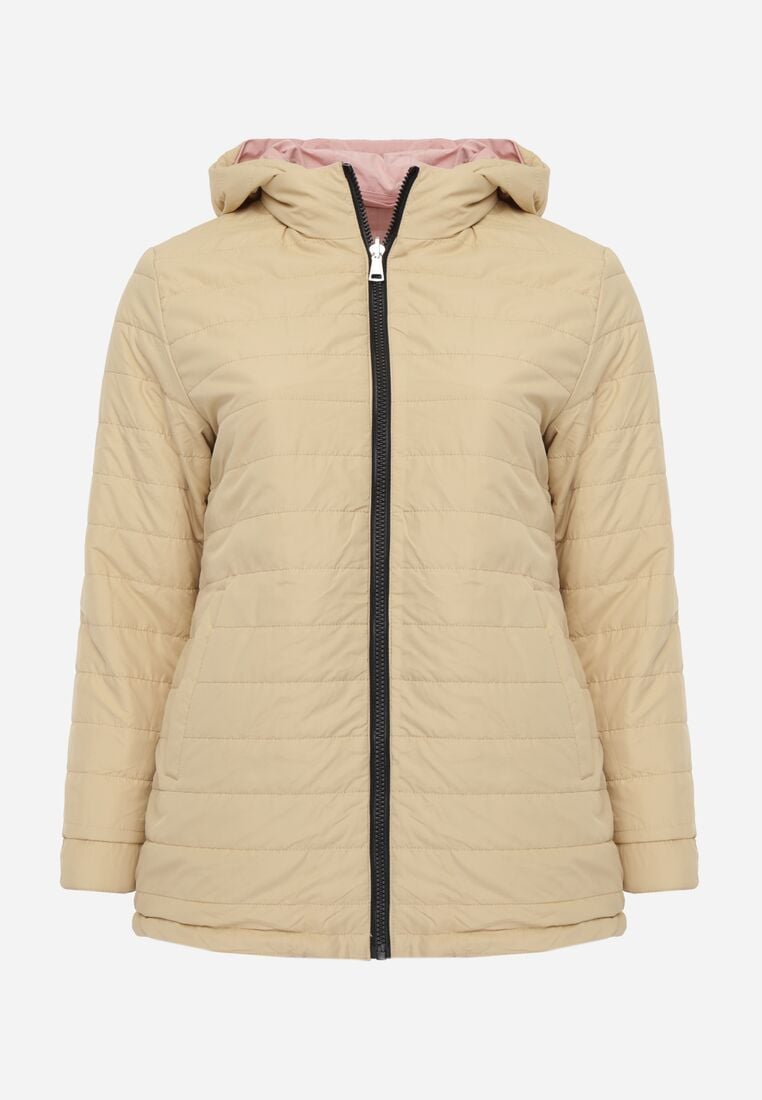 Różowo-Beżowa Przejściowa Kurtka Dwustronna o Kroju Parki z Pikowaniem Wewnątrz Zidelle 2