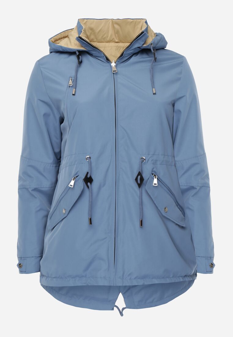Niebiesko-Beżowa Przejściowa Kurtka Dwustronna o Kroju Parki z Pikowaniem Wewnątrz Zidelle 1