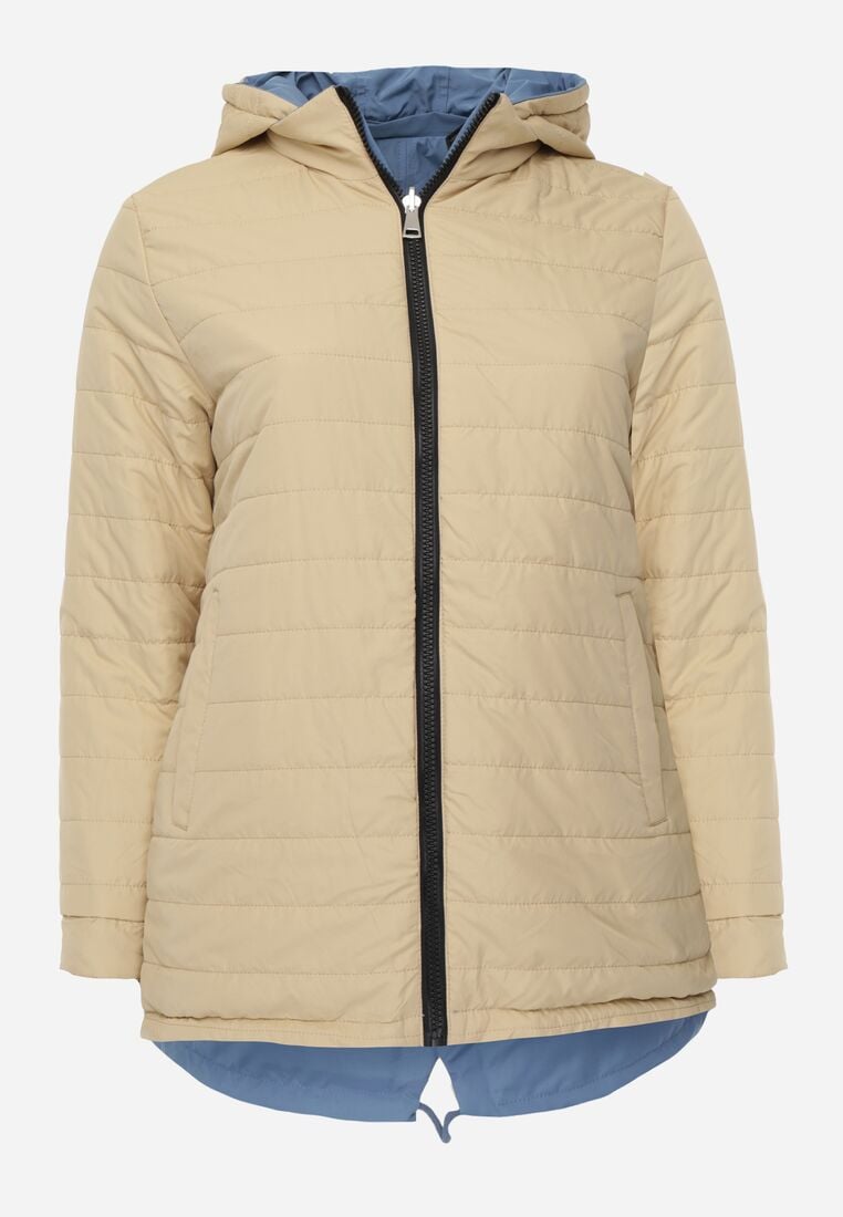 Niebiesko-Beżowa Przejściowa Kurtka Dwustronna o Kroju Parki z Pikowaniem Wewnątrz Zidelle 2