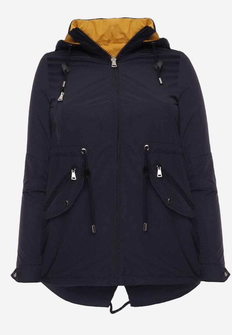 Granatowo-Żółta Przejściowa Kurtka Dwustronna o Kroju Parki z Pikowaniem Wewnątrz Zidelle 1