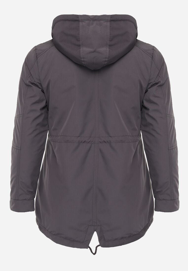 Szaro-Czarna Przejściowa Kurtka Dwustronna o Kroju Parki z Pikowaniem Wewnątrz Zidelle 3