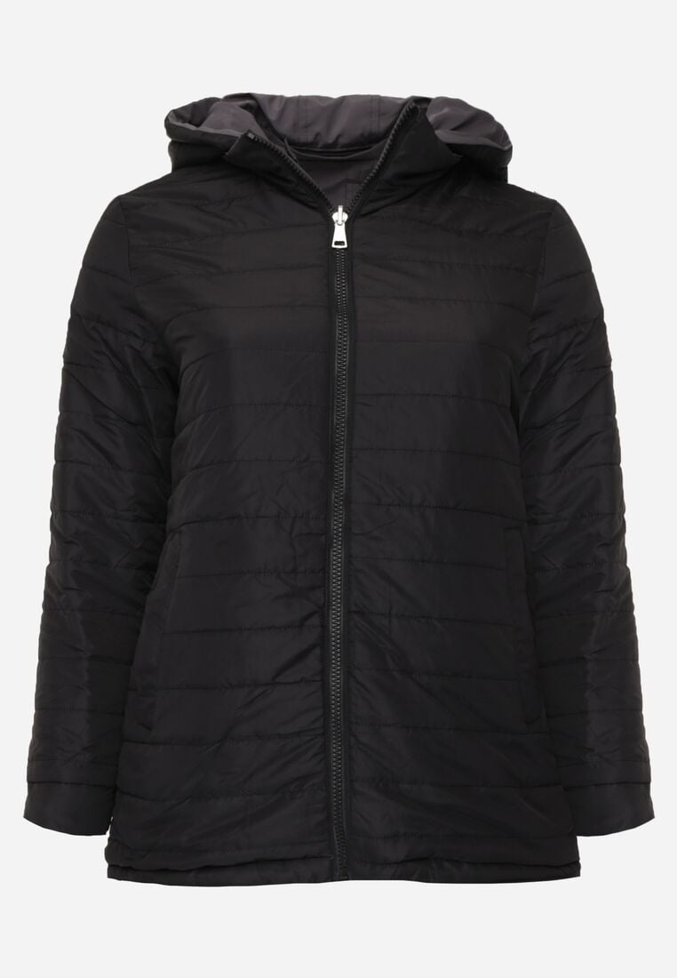 Szaro-Czarna Przejściowa Kurtka Dwustronna o Kroju Parki z Pikowaniem Wewnątrz Zidelle 2