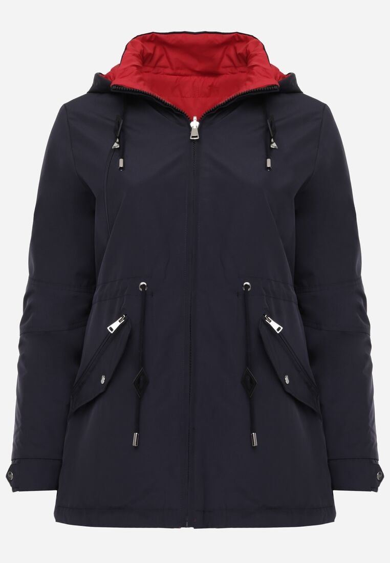 Granatowo-Czerwona Przejściowa Kurtka Dwustronna o Kroju Parki z Pikowaniem Wewnątrz Zidelle 1