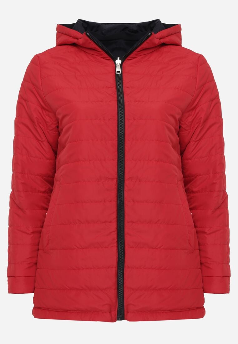 Granatowo-Czerwona Przejściowa Kurtka Dwustronna o Kroju Parki z Pikowaniem Wewnątrz Zidelle 2