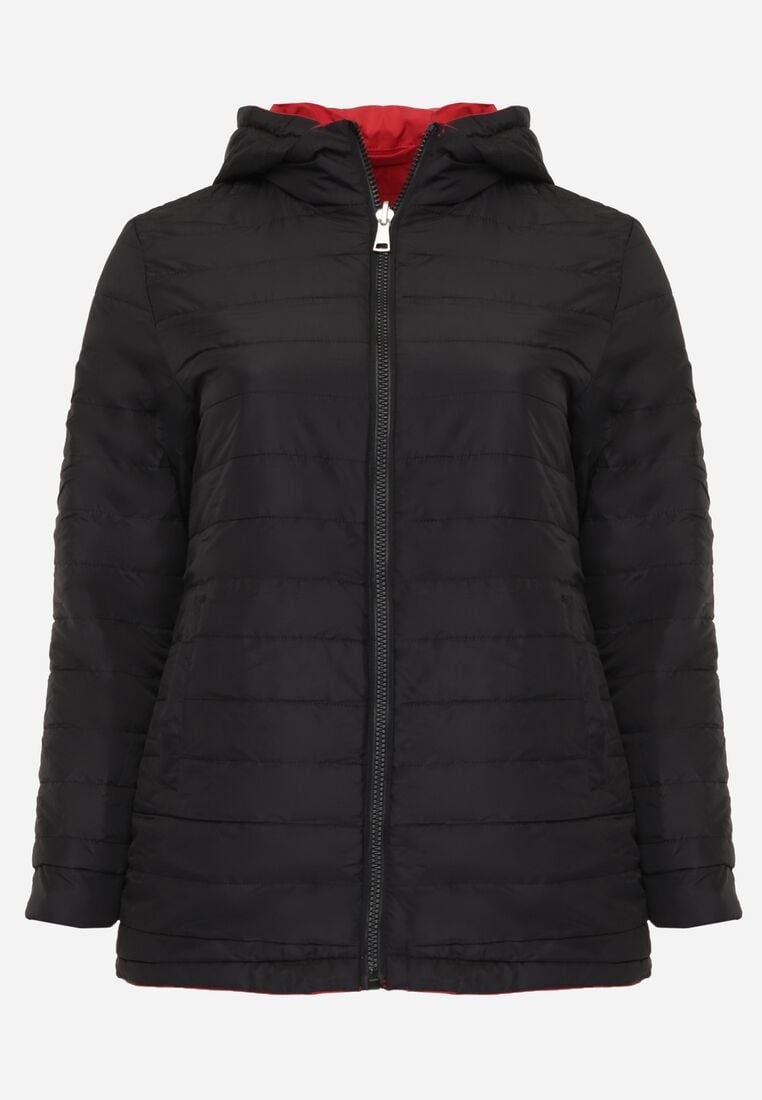 Czerwono-Czarna Przejściowa Kurtka Dwustronna o Kroju Parki z Pikowaniem Wewnątrz Zidelle 3
