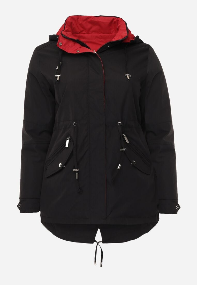 Czarno-Czerwona Dwustronna Kurtka Przejściowa w Stylu Parki z Kapturem Tidala 1