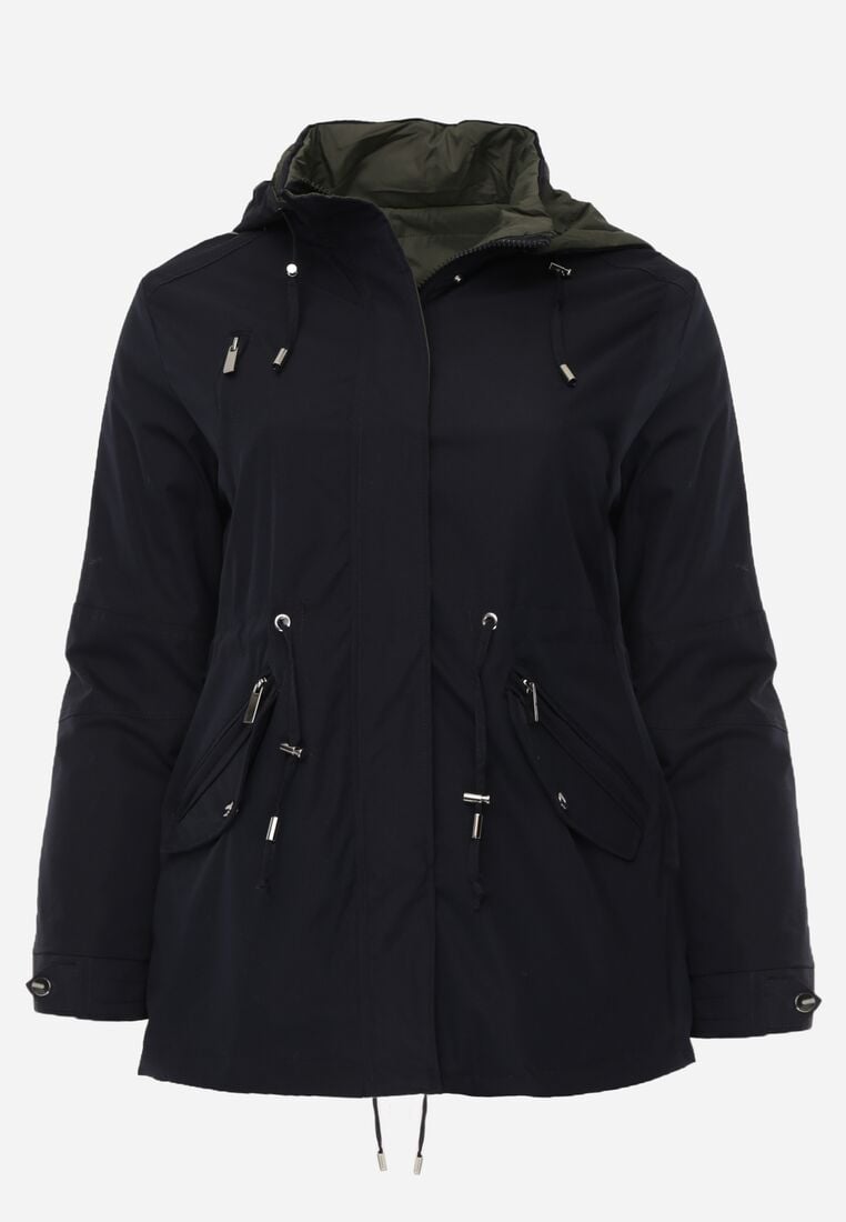 Granatowo-Zielona Dwustronna Kurtka Przejściowa w Stylu Parki z Kapturem Tidala 1