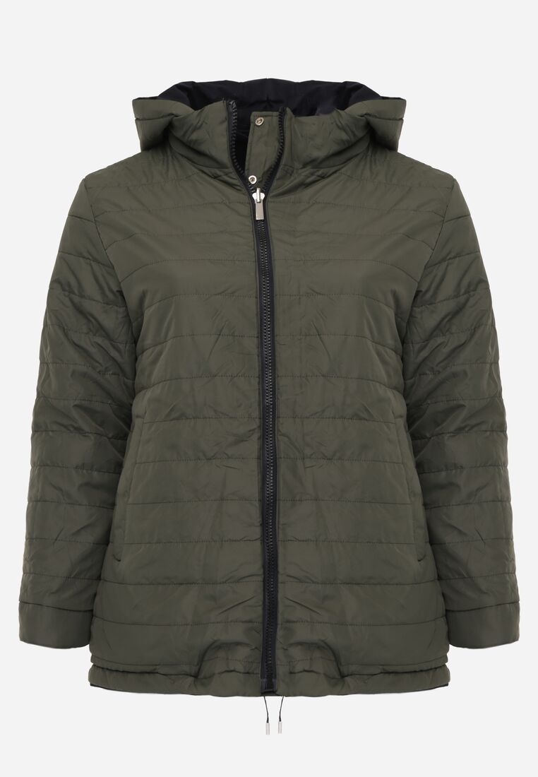 Granatowo-Zielona Dwustronna Kurtka Przejściowa w Stylu Parki z Kapturem Tidala 2