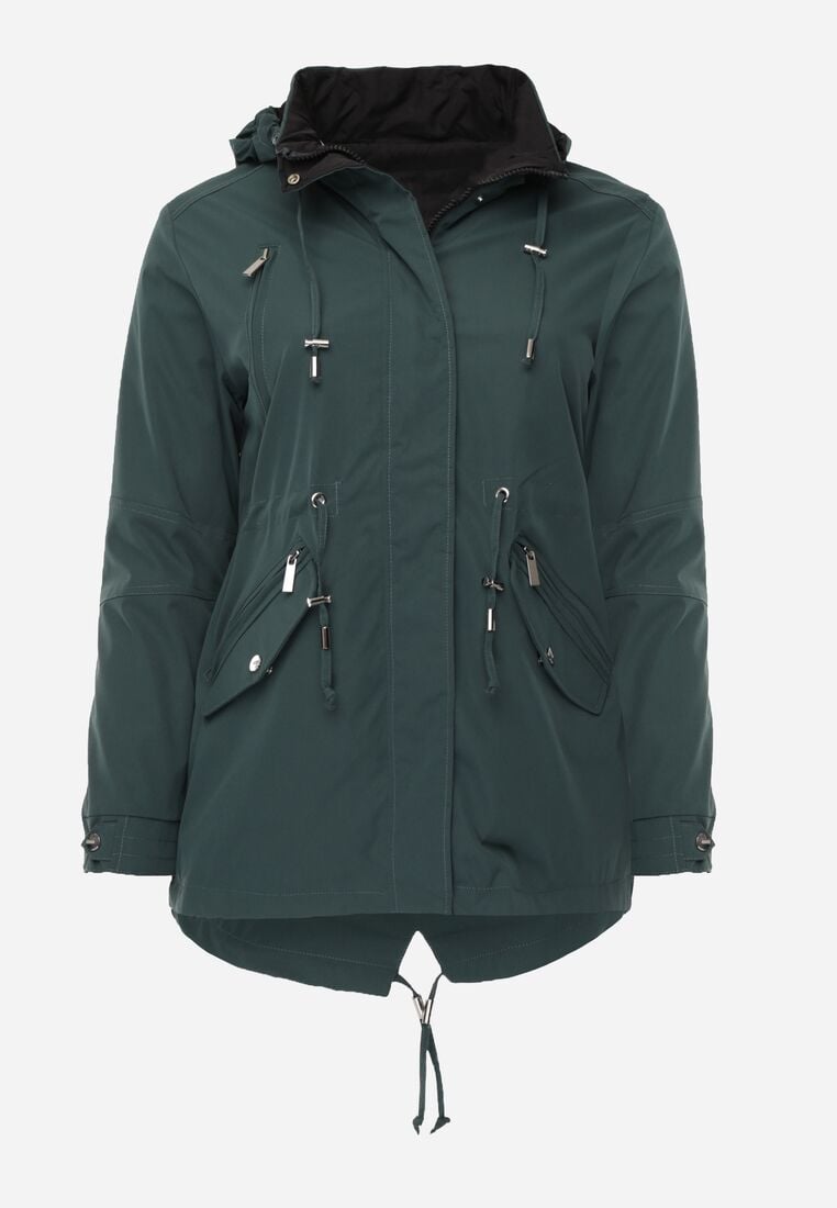 Ciemnozielona Dwustronna Kurtka Przejściowa w Stylu Parki z Kapturem Tidala 1