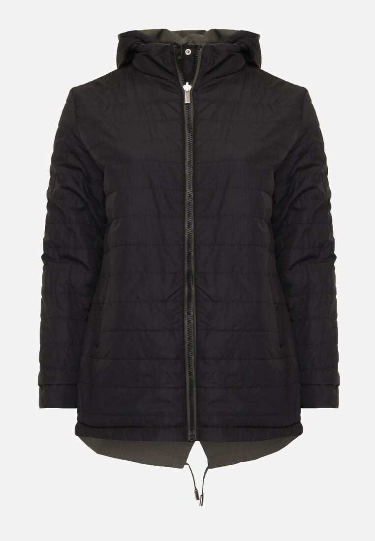 Zielono-Czarna Dwustronna Kurtka Przejściowa w Stylu Parki z Kapturem Tidala 2