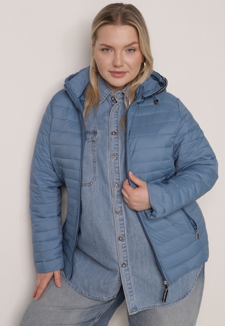Niebieska Pikowana Kurtka Przejściowa z Odpinanym Kapturem Tidesse 1