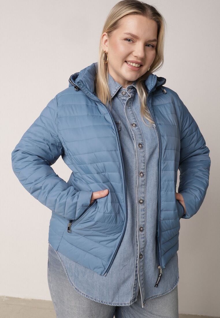 Niebieska Pikowana Kurtka Przejściowa z Odpinanym Kapturem Tidesse 4