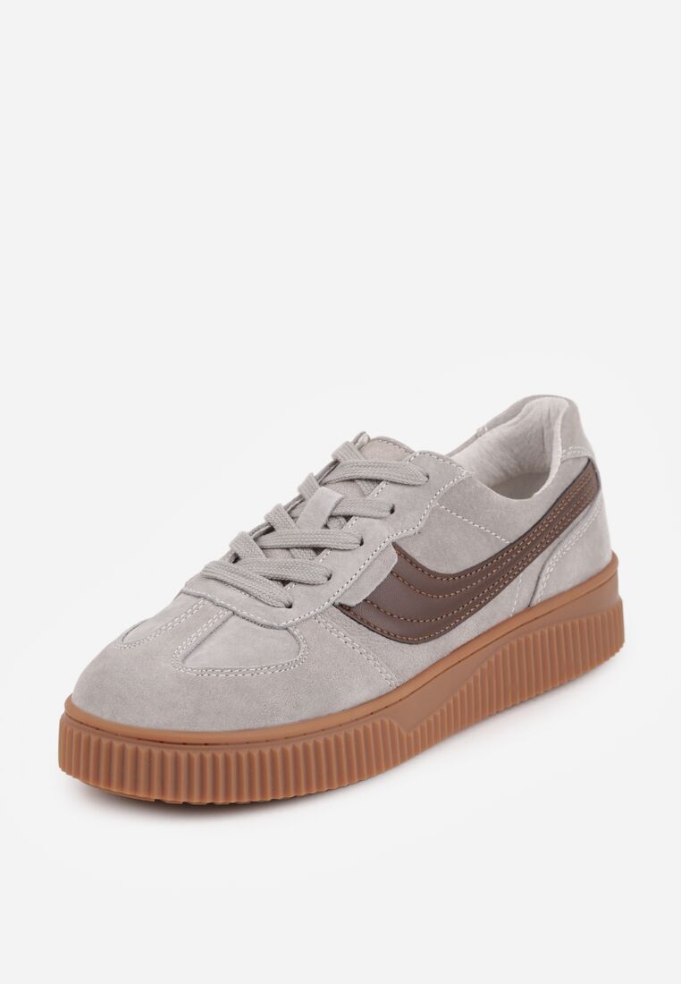 Szare Zamszowe Sneakersy w Stylu Klasycznych Tenisówek ze Skórzaną Wkładką Riosera 5