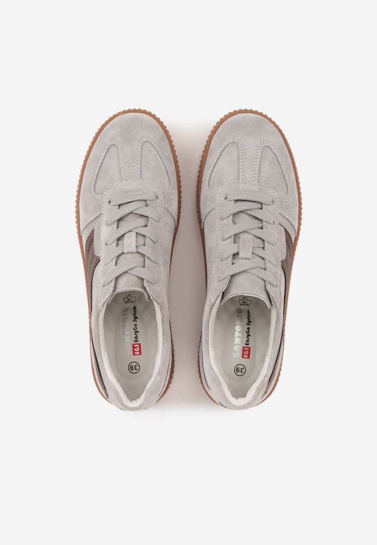 Szare Zamszowe Sneakersy w Stylu Klasycznych Tenisówek ze Skórzaną Wkładką Riosera 6