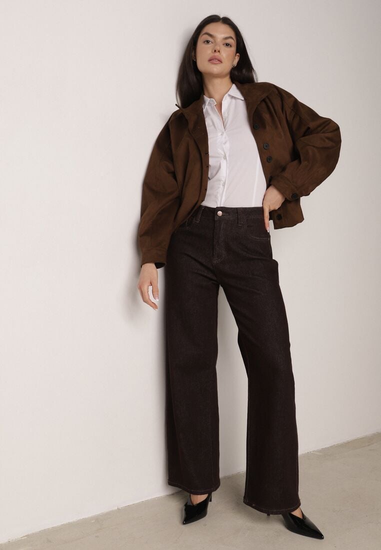 Brązowe Jeansy z Szerokimi Nogawkami z Bawełną Zidula 2