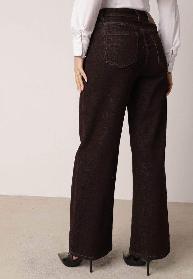 Brązowe Jeansy z Szerokimi Nogawkami z Bawełną Zidula 3