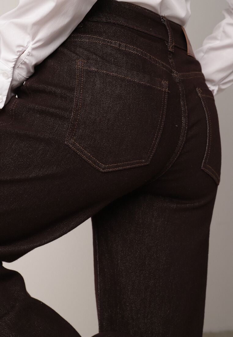 Brązowe Jeansy z Szerokimi Nogawkami z Bawełną Zidula 4