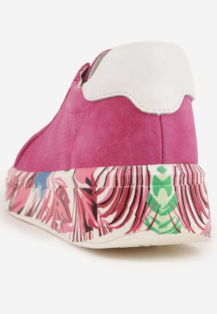 Fuksjowe Sneakersy ze Skóry Naturalnej z Perforacją i Motywem Piór Riosinda 9