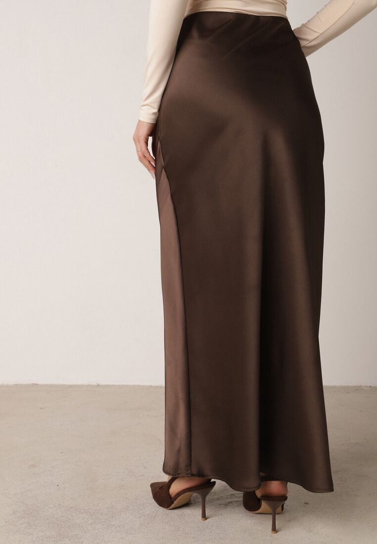 Brązowa Satynowa Spódnica Maxi Shapas 3