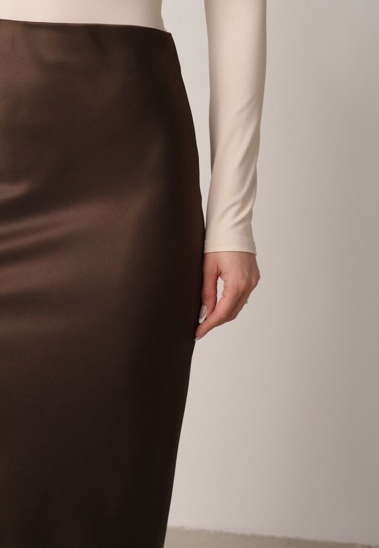 Brązowa Satynowa Spódnica Maxi Shapas 5
