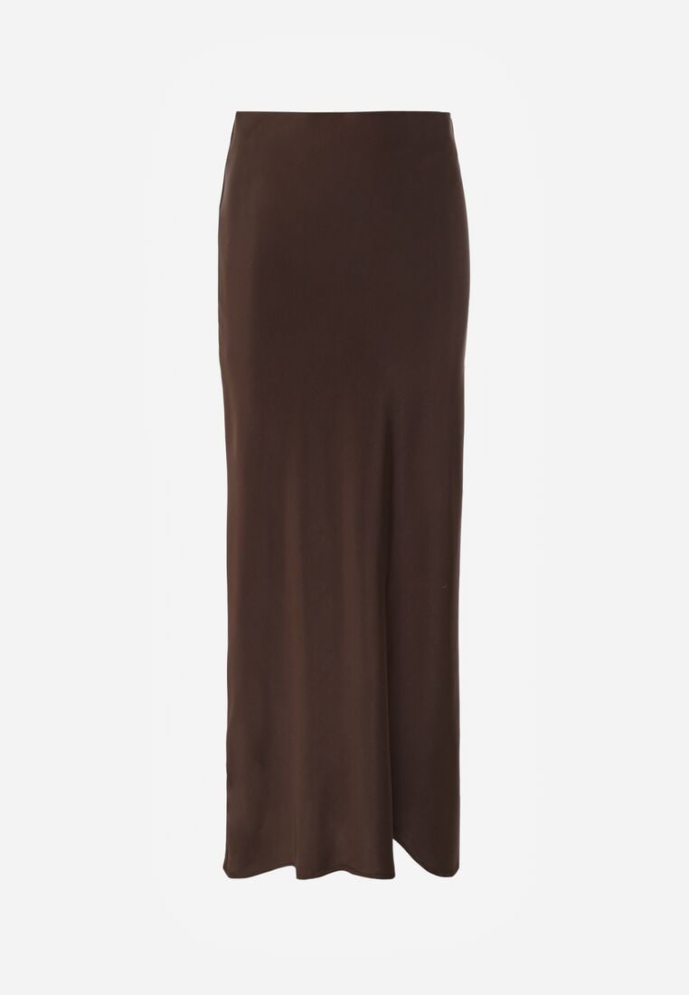 Brązowa Satynowa Spódnica Maxi Shapas 6