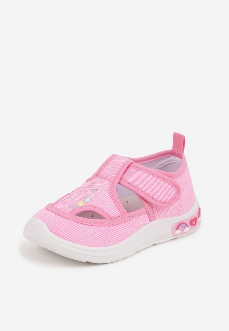 Różowe Tenisówki z Wkładką ze Skóry Naturalnej Ledami i Wycięciami Bernise 2