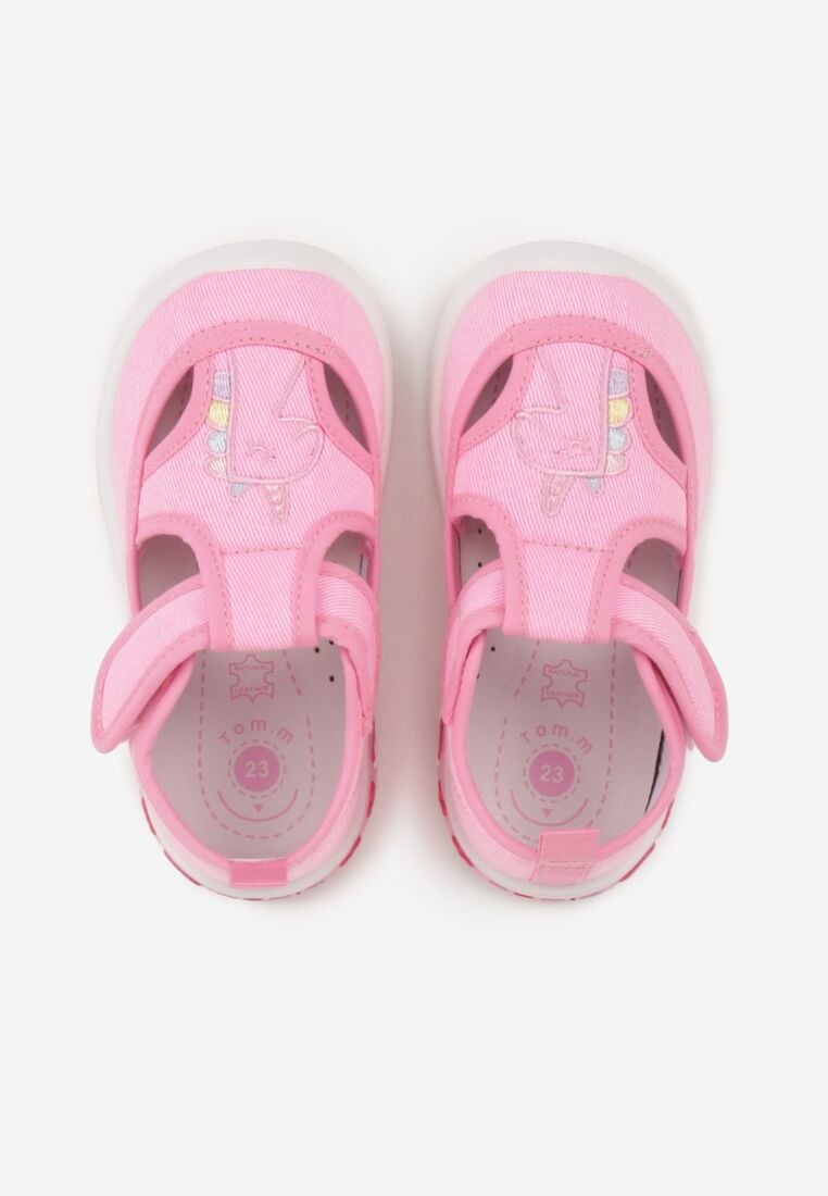 Różowe Tenisówki z Wkładką ze Skóry Naturalnej Ledami i Wycięciami Bernise 3