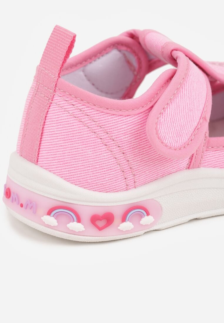 Różowe Tenisówki z Wkładką ze Skóry Naturalnej Ledami i Wycięciami Bernise 6