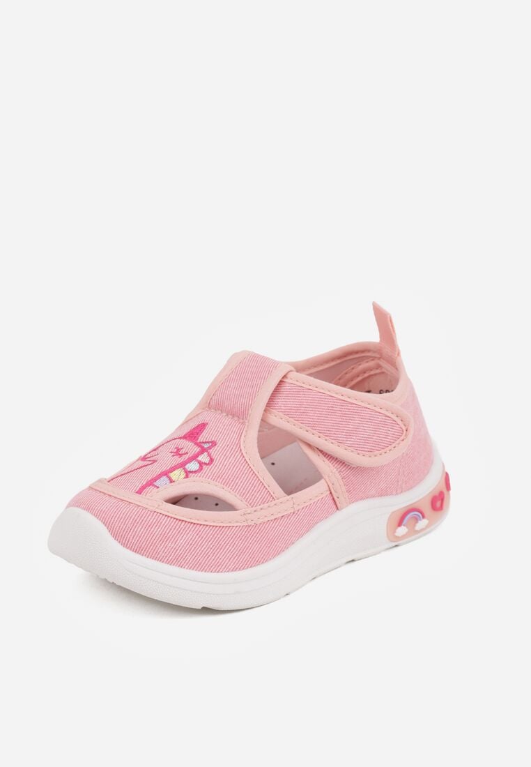 Ciemnoróżowe Tenisówki z Wkładką ze Skóry Naturalnej Ledami i Wycięciami Bernise 2