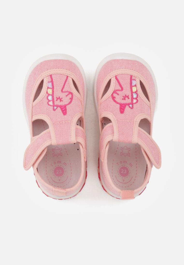 Ciemnoróżowe Tenisówki z Wkładką ze Skóry Naturalnej Ledami i Wycięciami Bernise 3