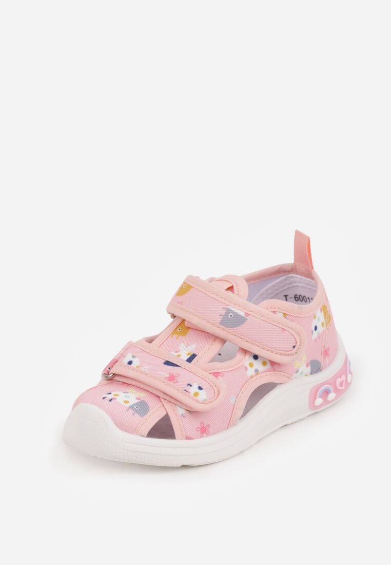 Różowe Tenisówki ze Skórzaną Wkładką Wycięciami z Tęczą 3D i Światełkami LED Nedria 2