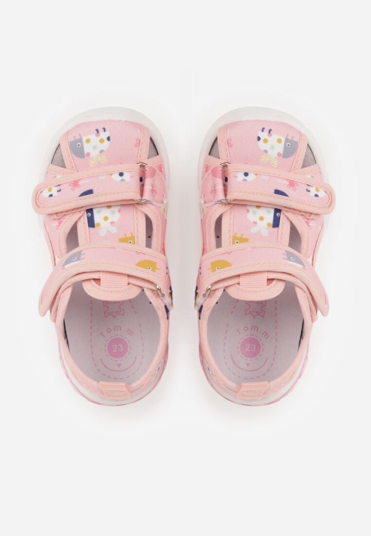 Różowe Tenisówki ze Skórzaną Wkładką Wycięciami z Tęczą 3D i Światełkami LED Nedria 3