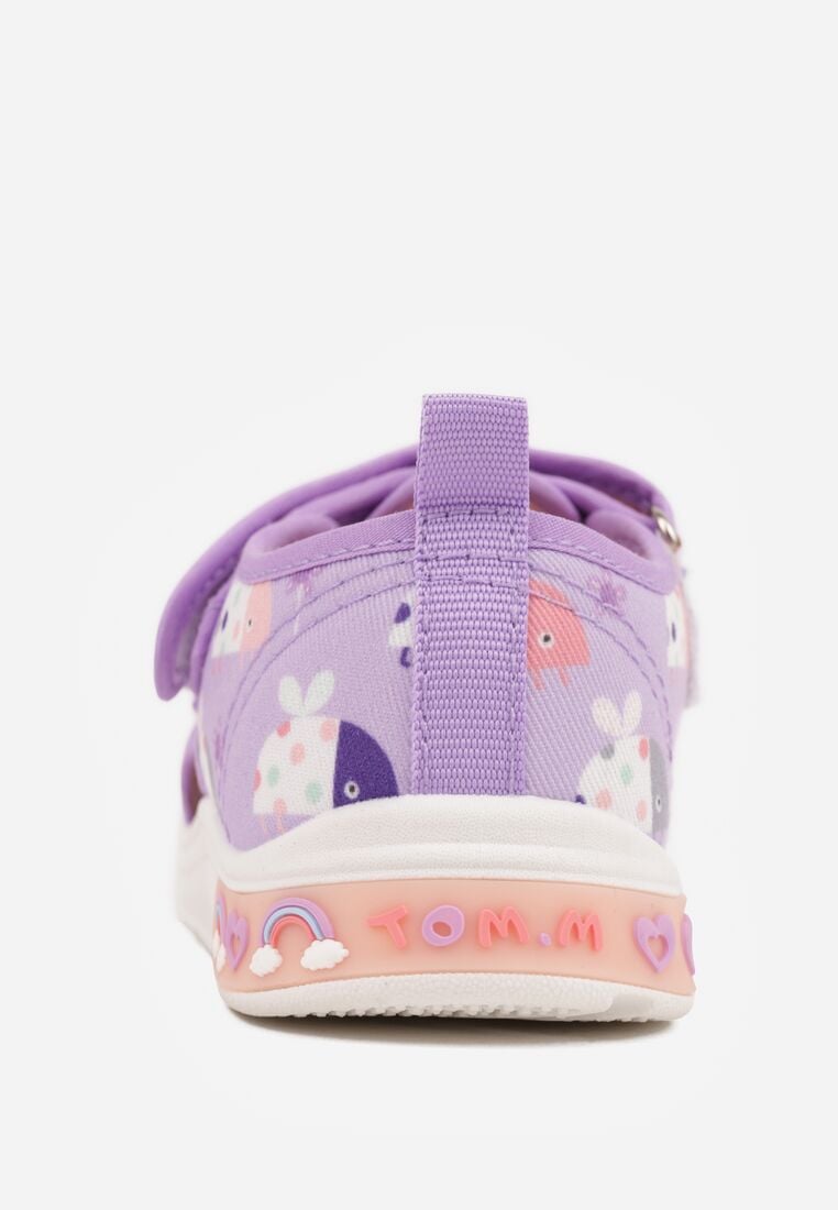 Fioletowe Tenisówki ze Skórzaną Wkładką Wycięciami z Tęczą 3D i Światełkami LED Nedria 6