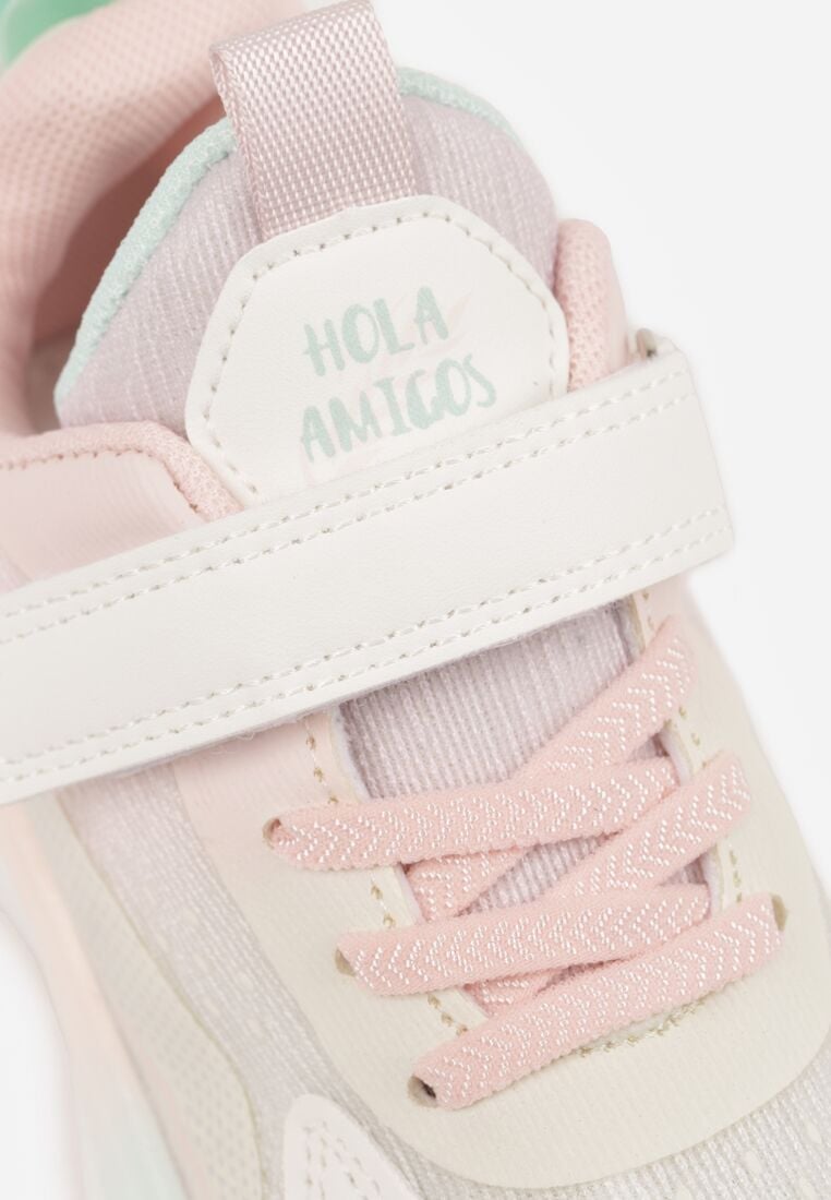 Różowo-Białe Buty Sportowe na Grubej Podeszwie ze Skórzaną Wkładką Zidala 5