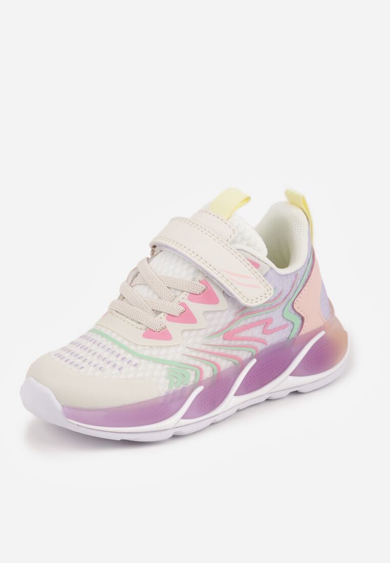 Biało-Fioletowe Buty Sportowe z Podeszwą LED i Zapięciem na Rzep Zidele 2