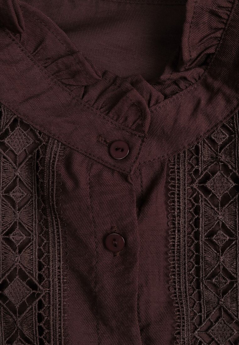 Brązowa Koszula ze Stójką i Koronką Argochis 8