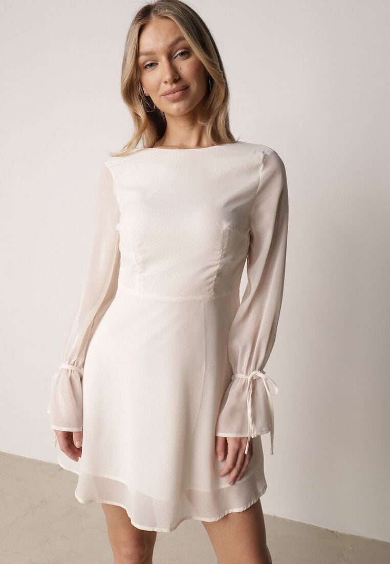 Beżowa Rozkloszowana Sukienka Vices z Bufiastymi Rękawami Eriane 4