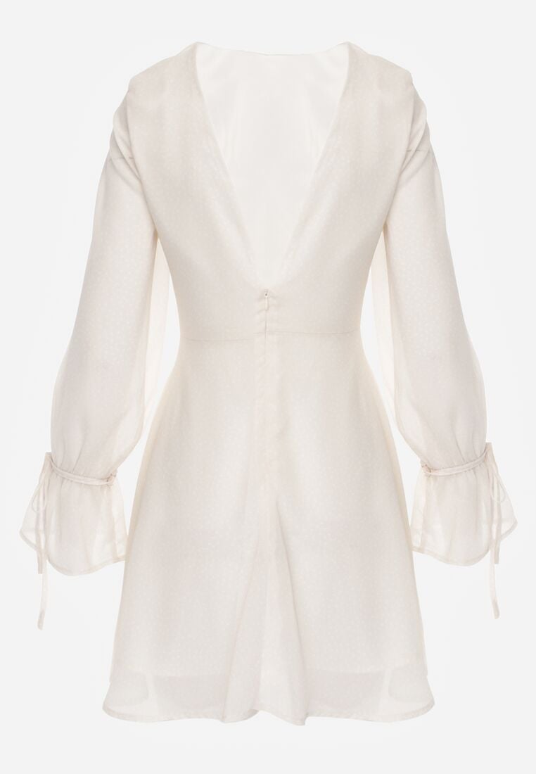 Beżowa Rozkloszowana Sukienka Vices z Bufiastymi Rękawami Eriane 7